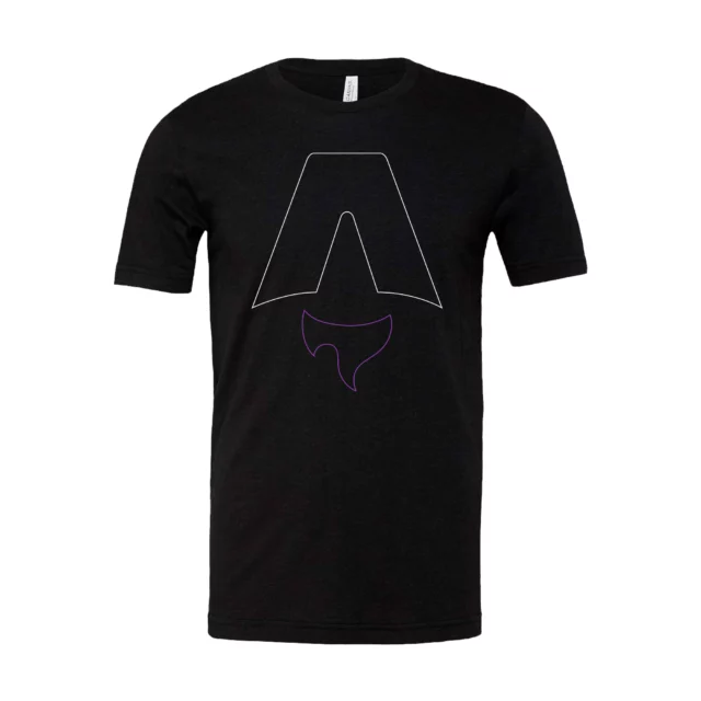 Black short sleeve t-shirt with the outline of Astro's logo on the front